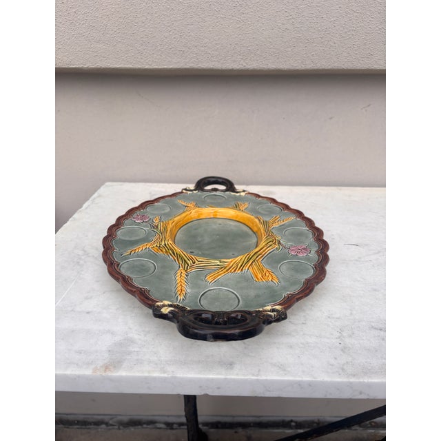 Rustic Large Austrian Majolica Eggs Platter Circa 1890 For Sale - Image 3 of 8