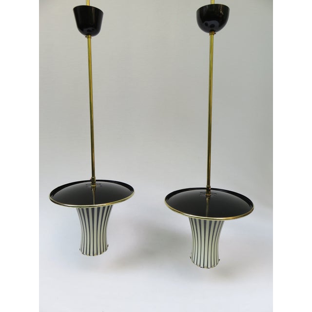 Mid-Century Modern Black and White Italian Pendant Lamps, 1950s, Set of 2 For Sale - Image 3 of 18