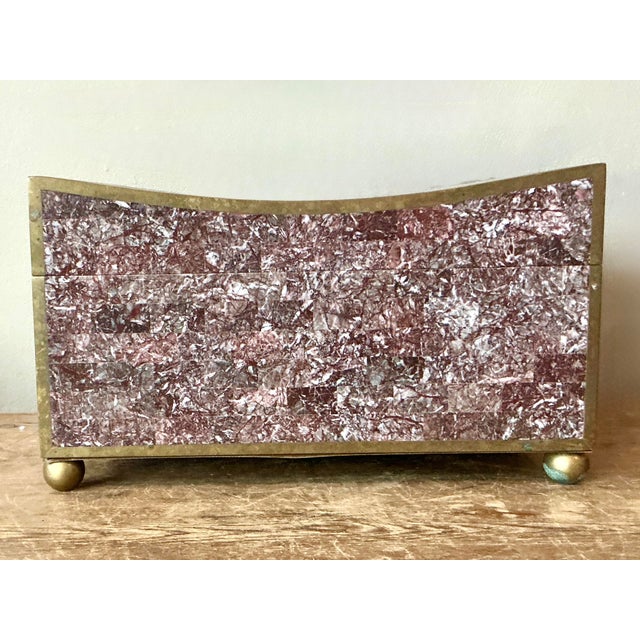 Vintage Boho Brass Trimmed Tessellated Stone Box For Sale In West Palm - Image 6 of 7