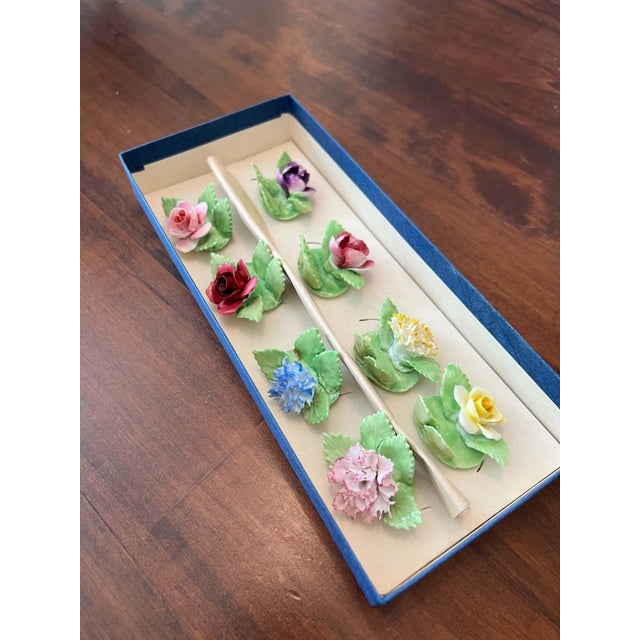 1960s–70s Royal Adderley Bone China Floral Place Card Holders – Set of 8 For Sale - Image 13 of 14