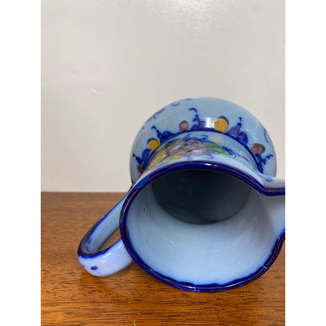 Vintage Vestal Alcobaca Portugal Pottery Hand Painted Floral Blue Pitcher For Sale In Philadelphia - Image 6 of 10