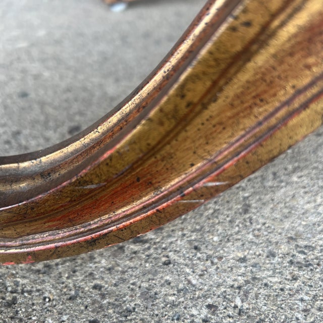 Hollywood Regency Ornate Ottoman With Tufted Orange Cushion Mid Century For Sale - Image 10 of 11