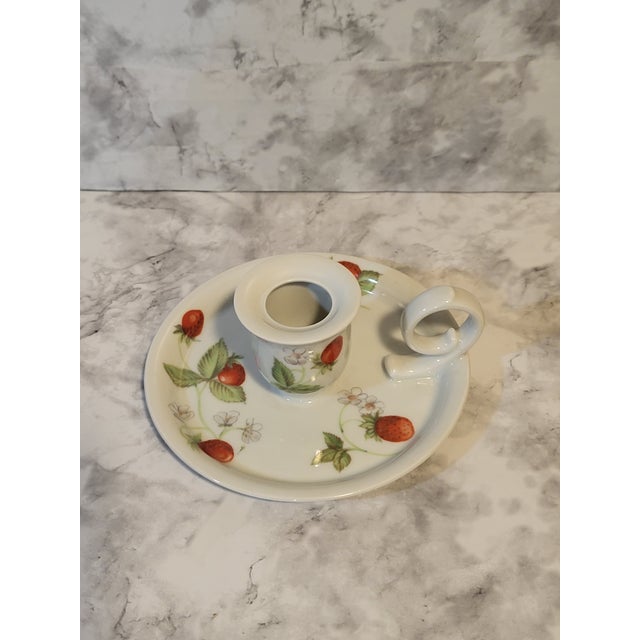 Victorian Vintage Bernardaud Limoges Candle Holder France Fraisiere Strawberry Garden HTF For Sale - Image 3 of 11