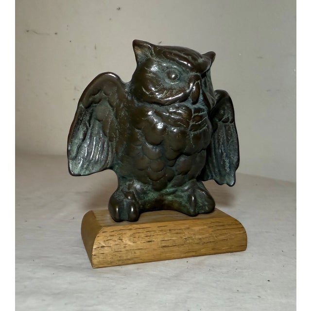 Figurative Vintage Very Heavy Detailed Solid Bronze Perched Owl Statue Sculpture Figure For Sale - Image 3 of 9