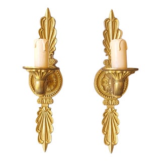 Louis XVI Style Gilt Brass Wall Sconces, 1950s, Set of 2 For Sale