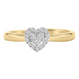10K Yellow Gold 1/10 Diamond Heart and Halo Promise Ring - Size 8 For Sale