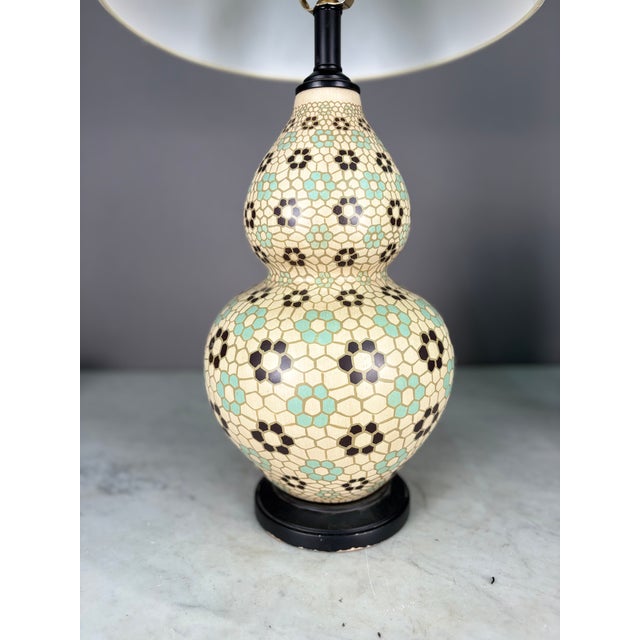 Ceramic Blue & Black Mosaic Floral Pattern Table Lamp For Sale In New York - Image 6 of 6