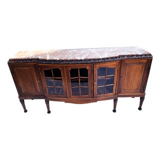 Large Walnut Buffet with Carved Legs and Royal Rouge Griotte Marble Top, 19th Century For Sale