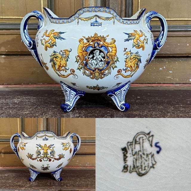 Earthenware Cachepot with Renaissance Decor from Gien, Late 19th Century For Sale - Image 18 of 18