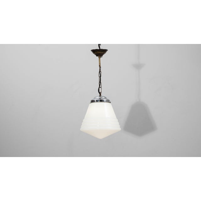 1920s French Art Deco Glass Pendant With Chrome Fitting For Sale - Image 4 of 18