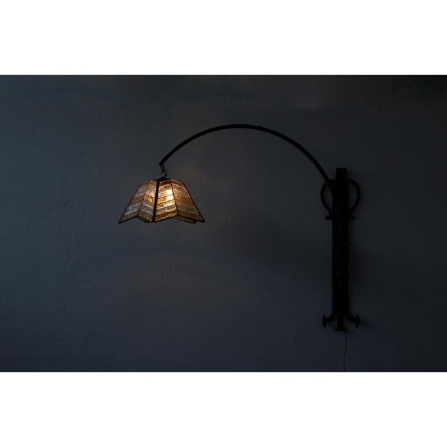 Large Arc Wall Lamp in Wrought Iron & Mosaic Glass, 1930s For Sale - Image 11 of 18