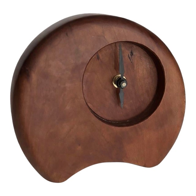 Signed Mid-Century Hand-Carved Wood Desk Clock, No. 37 of 43 For Sale