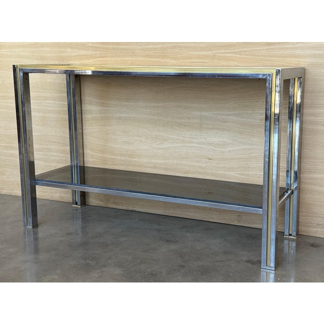 Mid 20th Century Rectangular Romeo Rega Two Tier Console Brass Gold Metal Silver Italian Design For Sale - Image 4 of 18