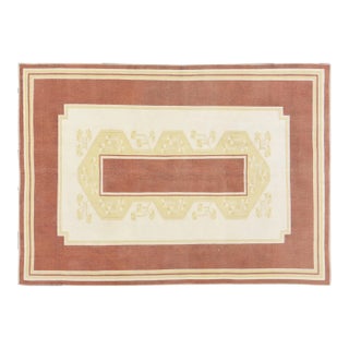 1960s Vintage Turkish Oushak Hand Knotted Rug With Organic Wool and Soft Texture,5'2"X7'3" For Sale