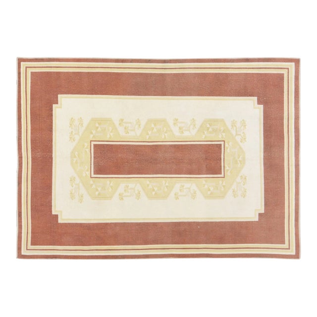 1960s Vintage Turkish Oushak Hand Knotted Rug With Organic Wool and Soft Texture,5'2"X7'3" For Sale