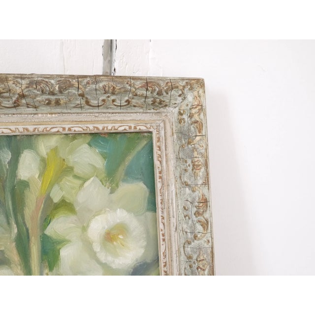 Kelly Green French Oil Painting of Daffodils John-Strevens For Sale - Image 8 of 8