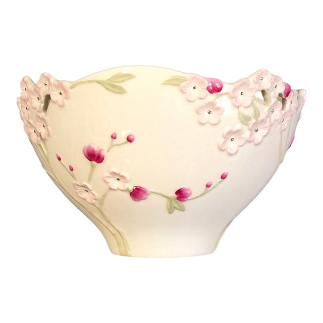 Pink Vintage Lenox Porcelain Romantic Floral Pink Cherry Blossom Candy Serving Bowl For Sale - Image 8 of 8