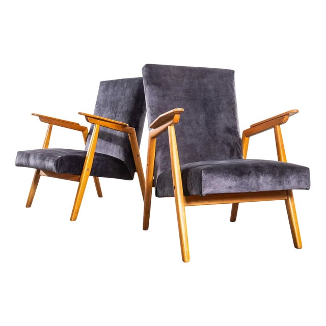 Vintage Grey Lounge Chair with Straight Arms and Top Caps, 1950s For Sale