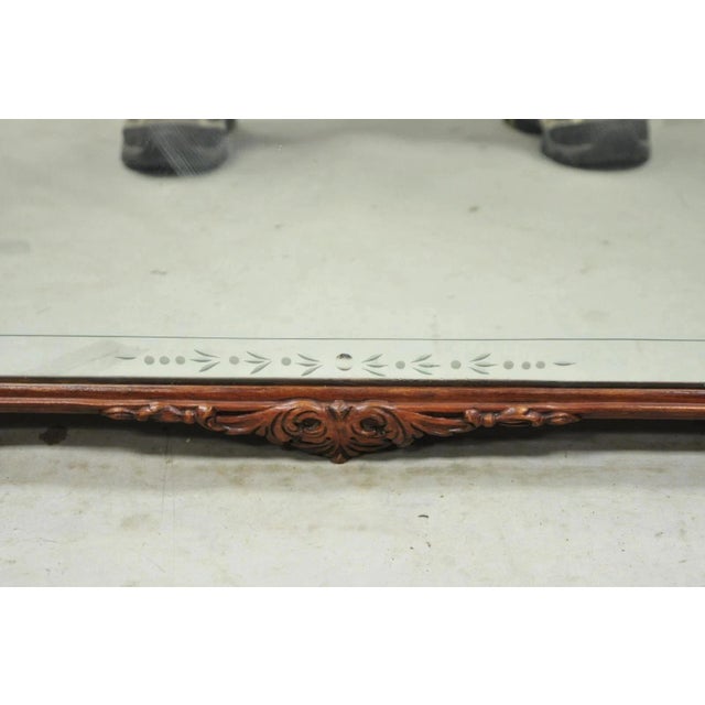 Wood Vintage Chinese Chippendale Carved Mahogany Pagoda Frame Large Wall Mirror For Sale - Image 7 of 10