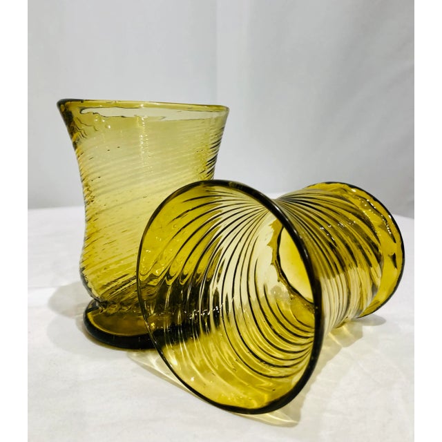Glass Antique Handblown Twisted Art Glass Tumblers- Set of 2 For Sale - Image 7 of 8