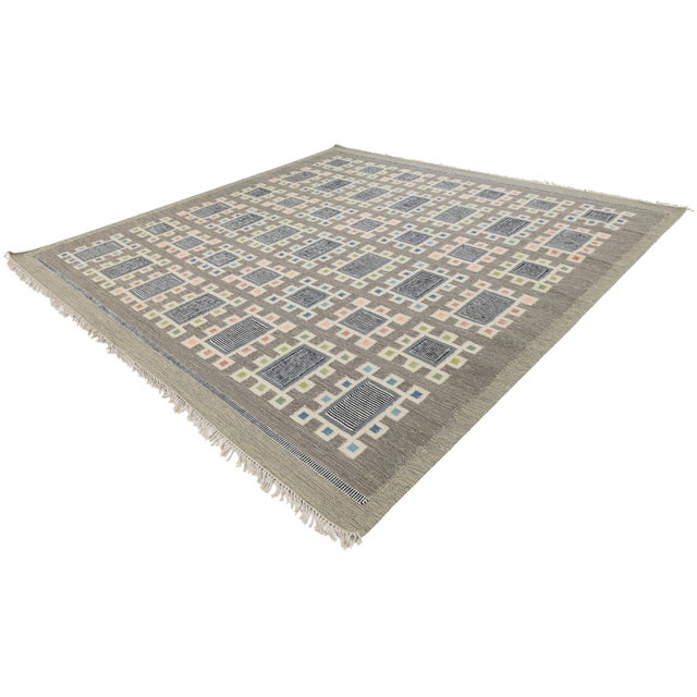Handcrafted Modern Swedish Scandinavian Flatweave Area Rug Grey & Multi-Color For Sale - Image 11 of 11