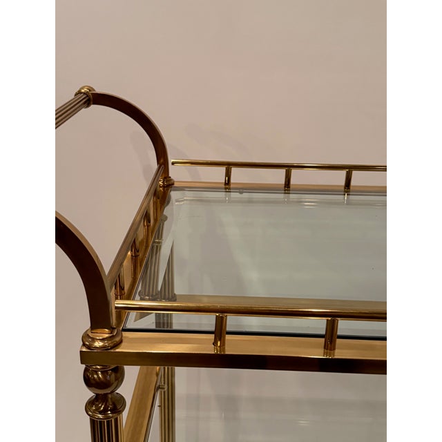 Mid-Century Modern Regency Style 3 Tier Brass & Glass Mid Century Modern Bar Cart For Sale - Image 3 of 12