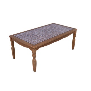 Vintage Brutalist Danish Coffee Table in Oak with Tiles, 1960s For Sale
