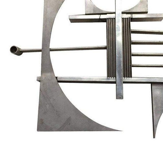 1960s Mid-Century Brutalist Free-Form Aluminum & Steel Geometric Art Wall Sculpture For Sale - Image 5 of 5