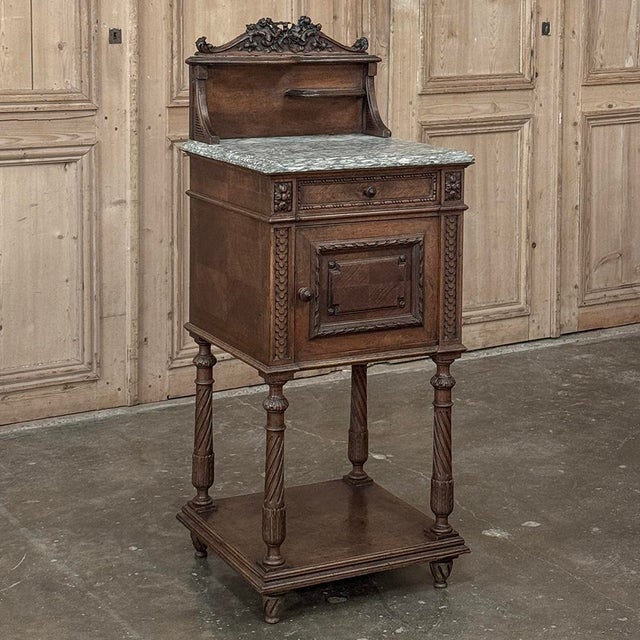 French 19th Century French Louis XVI Walnut Marble Top Nightstand For Sale - Image 3 of 16