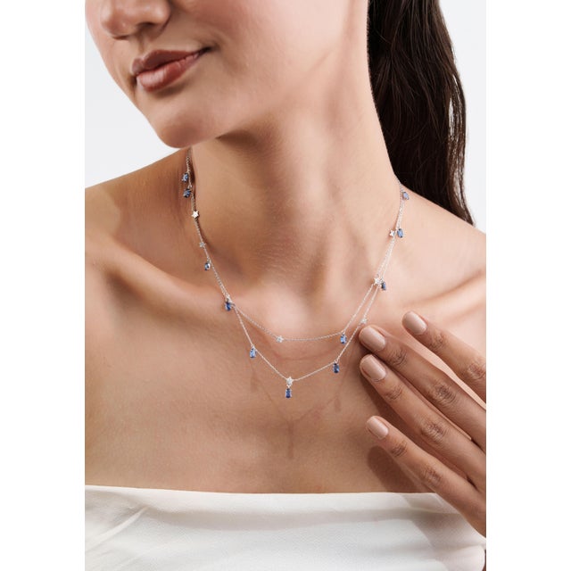 Celestial 2.84ct Sapphire & Diamond Double-Layer Star Station Necklace 14k Gold For Sale - Image 11 of 17