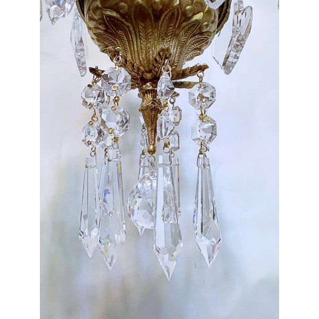 Spanish Revival Vintage Brass Chandelier With Crystal Prisms For Sale - Image 3 of 12