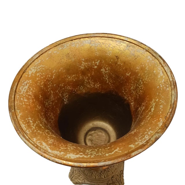 Copper 90s Ceramic Flower Vase Rose Painted Urn Tabletop Pedastle Golden Brown For Sale - Image 8 of 11