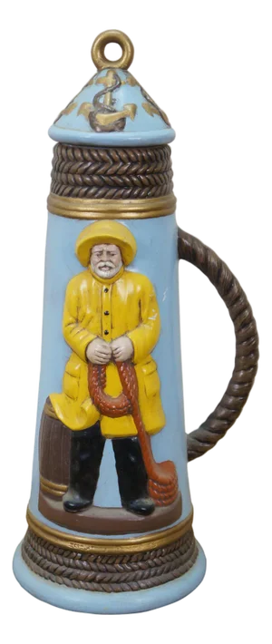 Vintage Ceramic Nautical Maritime Fisherman Sailor Rope Handle Beer Stein 17"