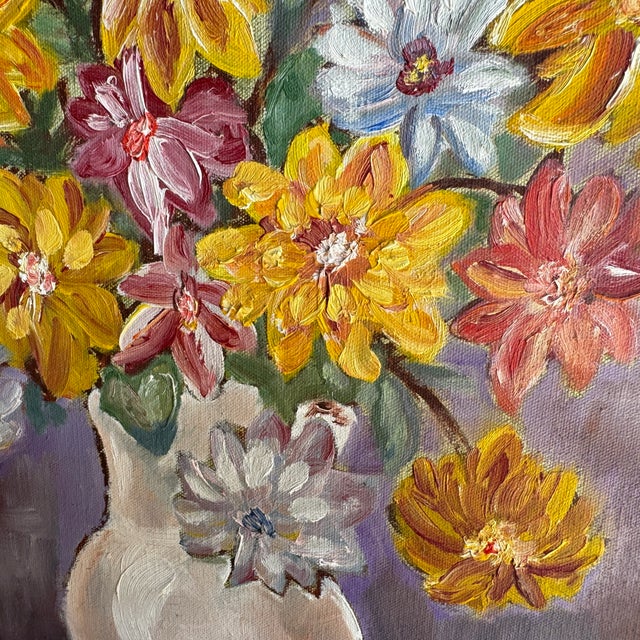 1970s Mid Century Impressionist Floral or Botanical Oil on Canvas Painting For Sale - Image 4 of 10