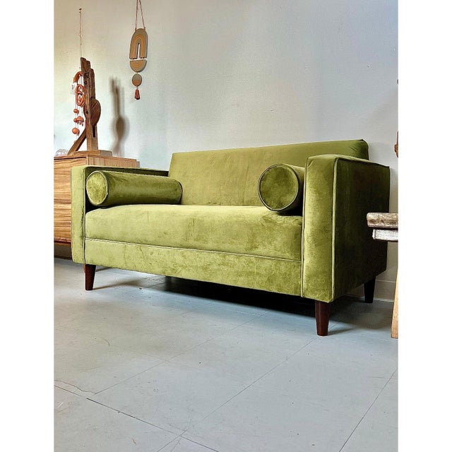 Brand New Loveseat Sofa Avocado Green Velvet Upholstery Solid Wood Frame’ For Sale In Seattle - Image 6 of 7