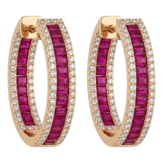 18k Gold Diamond 2.76ct Ruby Stud Earrings, New For Sale