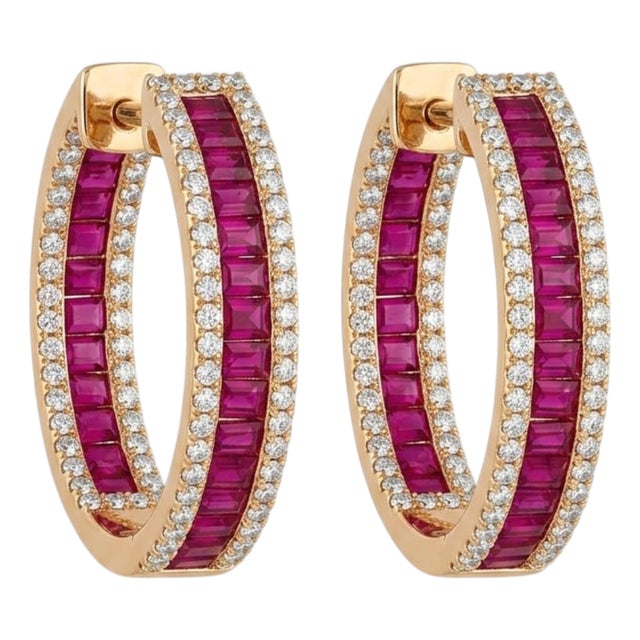 18k Gold Diamond 2.76ct Ruby Stud Earrings, New For Sale