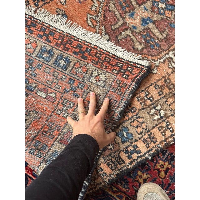 Persian 1930s Tribal Butterflies in the Border DUSTY CANTALOUP & Merlot Hues Rug 2.10 x 10.6 For Sale - Image 3 of 8