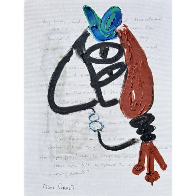 One-of-a-Kind Portrait of a Woman Original Oil and Pencil Painting by Diane Grant Inspired by the Modernist Language of...