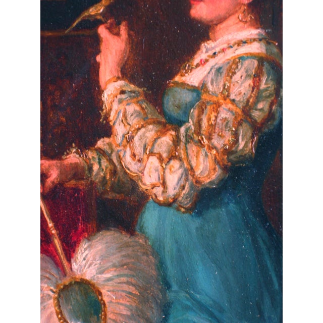 Portrait of a Lady Holding a Bird French Oil Painting Alfred Henri Darjou For Sale - Image 9 of 17