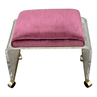 1970s Lucite Vanity Stool With Rose Velvet Cushion For Sale