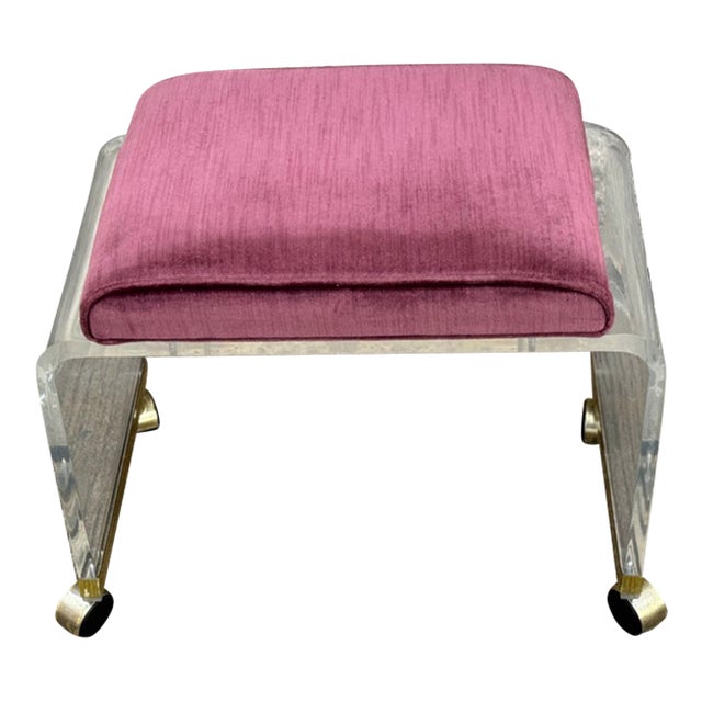 1970s Lucite Vanity Stool With Rose Velvet Cushion For Sale