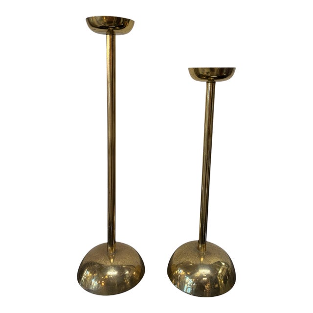 Pair of Mid-Century Italian Brass Candlesticks With Sculptural Domed Bases, 1960 For Sale