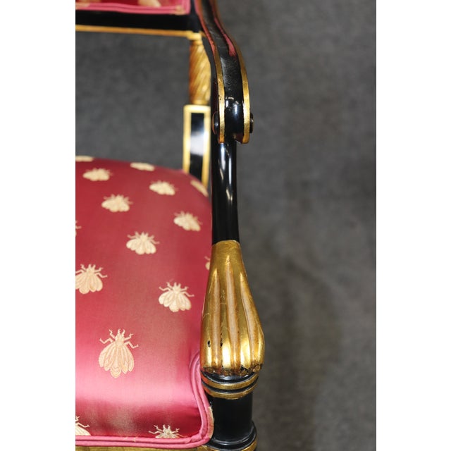 Pair of Hollywood Regency Style Ebonized & Gilt Armchairs by Karges For Sale - Image 14 of 14