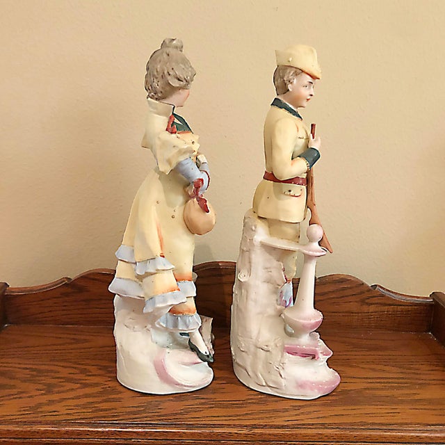 Antique Bisque Porcelain Figurine Pair - Victorian Hunter Boy & Lady For Sale - Image 4 of 11