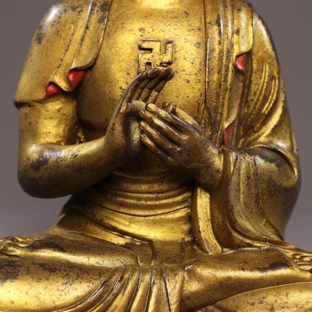 Vintage Gilt Bronze Seated Shakyamuni Buddha Statue With Meditation Mudra For Sale In Los Angeles - Image 6 of 9