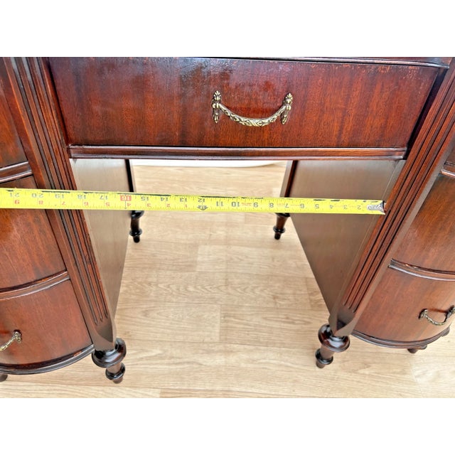 Antique Victorian Desk Kidney Shaped Vanity Seven Dovetail Drawers Mahogany For Sale - Image 9 of 13