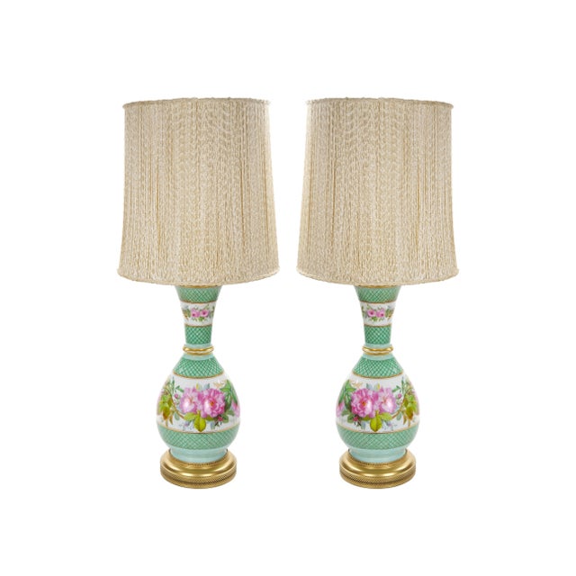 French Pair Neoclassical Floral Paris Porcelain Urns Mounted Lamps, Circa 1800 For Sale - Image 11 of 11