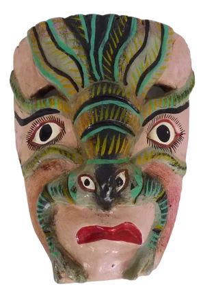Mexican Folk Art Mask in Polychrome Carved Wood, 1970s