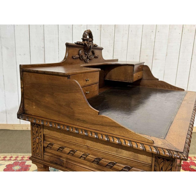 Antique Louis XVI Style Desk in Walnut with Leather Top, 1800s For Sale - Image 14 of 18